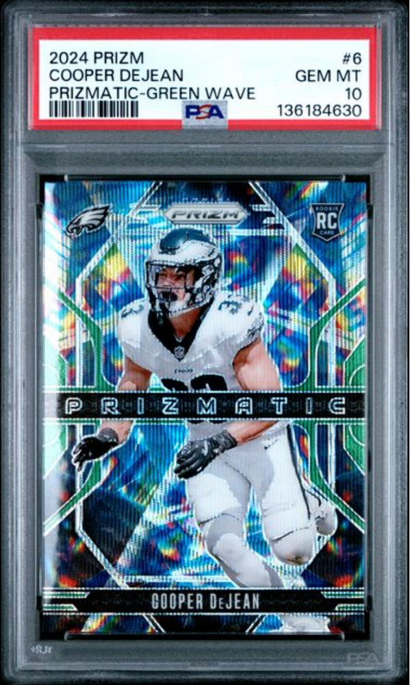 Graded 2024 Panini Prizm Cooper DeJean #6 Prizmatic Green Wave Rookie RC Football Card PSA 10 Gem Mint (ONLINE ORDER ONLY)