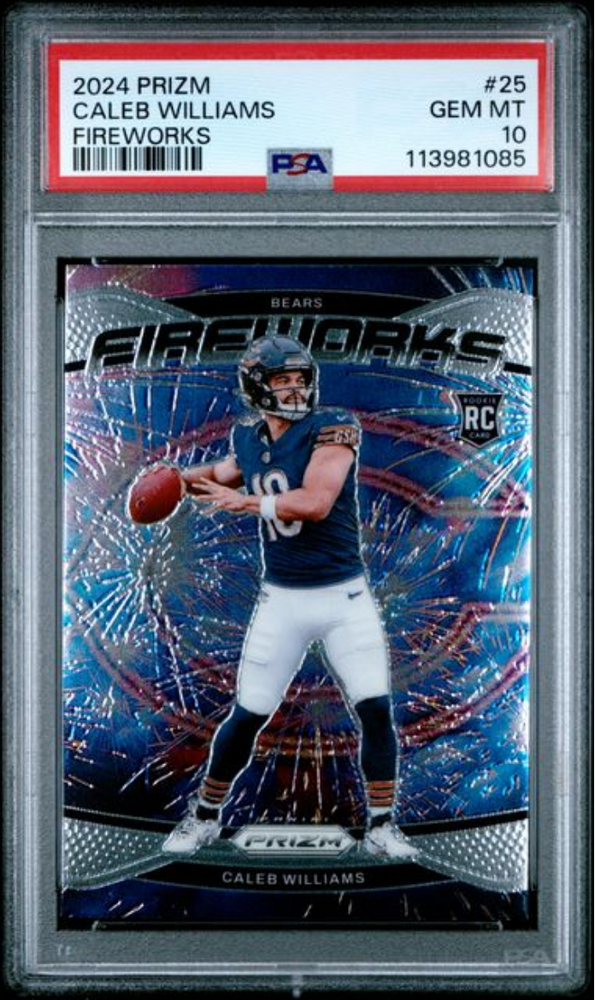Graded 2024 Panini Prizm Caleb Williams #25 Fireworks Rookie RC Football Card PSA 10 Gem Mint (ONLINE ORDER ONLY)