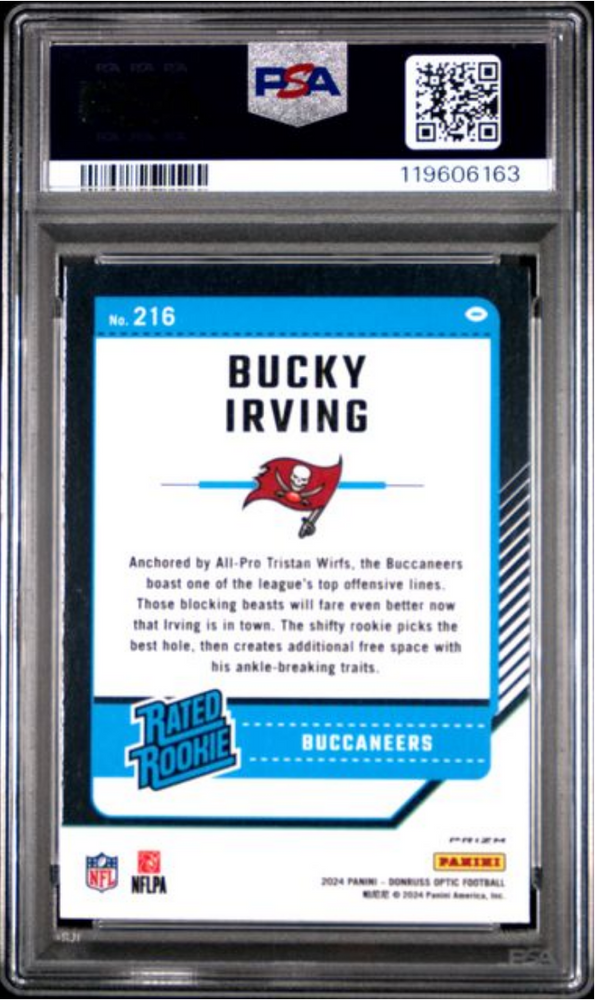 Graded 2024 Panini Donruss Optic Bucky Irving #216 Red Hyper Rookie RC Football Card PSA 10 Gem Mint (ONLINE ORDER ONLY)