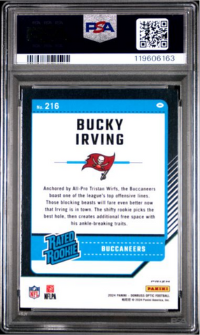 Graded 2024 Panini Donruss Optic Bucky Irving #216 Red Hyper Rookie RC Football Card PSA 10 Gem Mint (ONLINE ORDER ONLY)