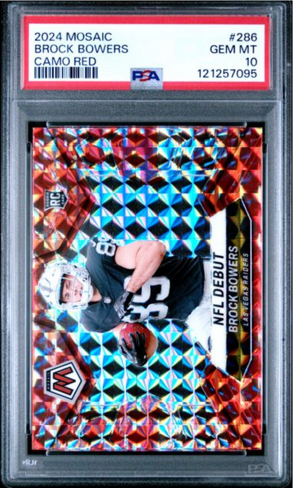 Graded 2024 Panini Mosaic Brock Bowers #286 Camo Red Rookie RC Football Card PSA 10 Gem Mint (ONLINE ORDER ONLY)