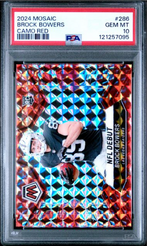 Graded 2024 Panini Mosaic Brock Bowers #286 Camo Red Rookie RC Football Card PSA 10 Gem Mint (ONLINE ORDER ONLY)