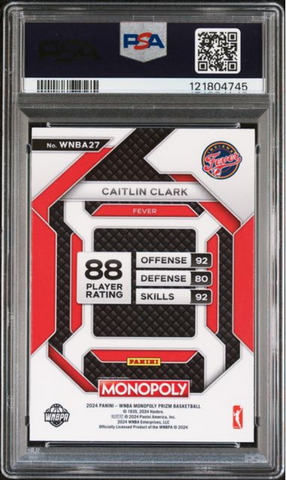 Graded 2024 Panini Prizm Monopoly WNBA Caitlin Clark #27 Insert Rookie RC Basketball Card PSA 10 Gem Mint (ONLINE ORDER ONLY)
