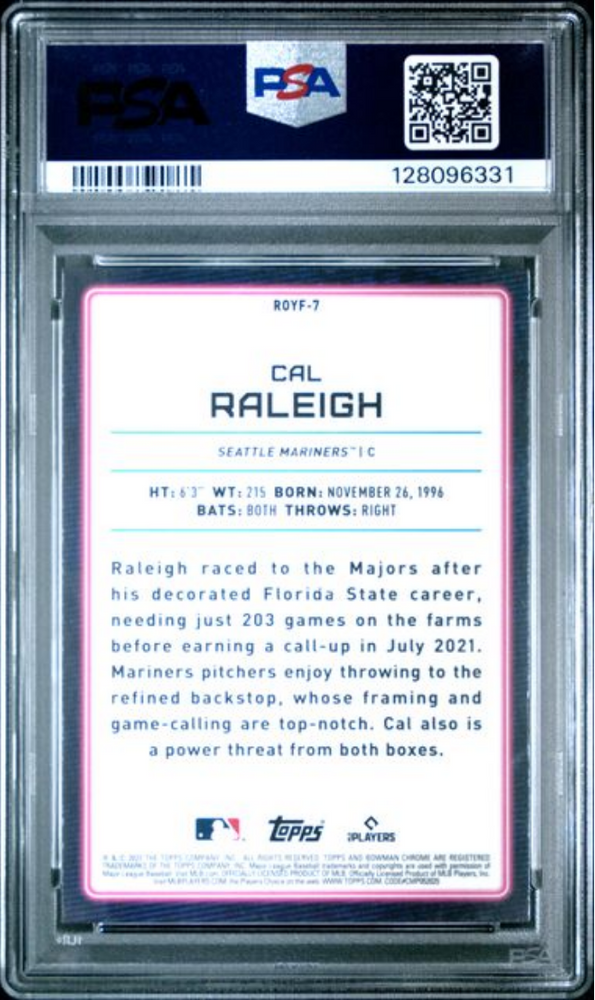 Graded 2022 Topps Bowman Mega Box Cal Raleigh #7 Chrome ROY Favorites Rookie RC Baseball Card PSA 10 Gem Mint (ONLINE ORDER ONLY)
