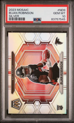 Graded 2023 Panini Mosaic Bijan Robinson #ND9 Silver Rookie RC Football Card PSA 10 Gem Mint (ONLINE ORDER ONLY)