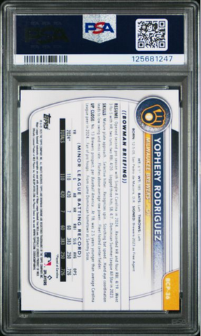 Graded 2025 Topps Bowman Sapphire Yophery Rodriguez #BCP36 Chrome Prospects Rookie RC Baseball Card PSA 10 Gem Mint (ONLINE ORDER ONLY)