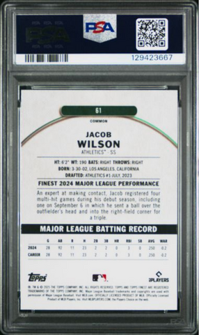 Graded 2025 Topps Finest Jacob Wilson #61 Rookie RC Baseball Card PSA 10 Gem Mint (ONLINE ORDER ONLY)