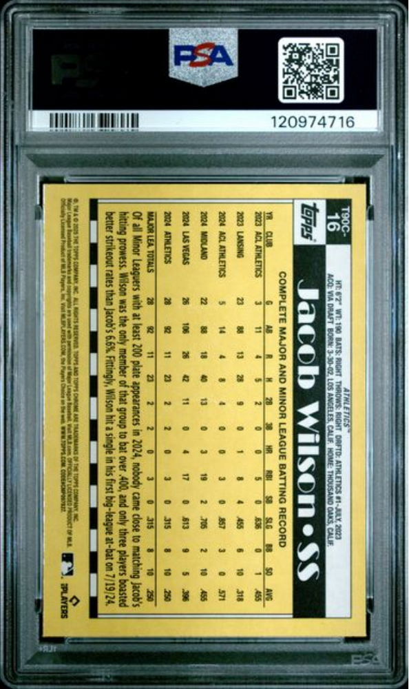 Graded 2025 Topps Silver Pack Jacob Wilson #16 Rookie RC Baseball Card PSA 10 Gem Mint (ONLINE ORDER ONLY)