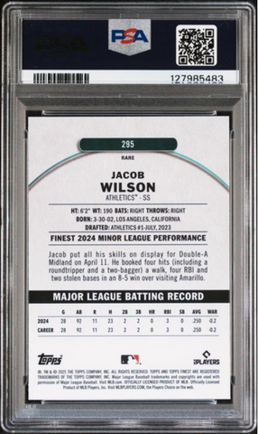 Graded 2025 Topps Finest Jacob Wilson #295 Rookie RC Baseball Card PSA 10 Gem Mint (ONLINE ORDER ONLY)