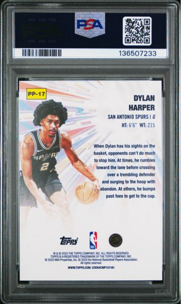 Graded 2025 Topps Dylan Harper #PP17 Power Players Rookie RC Basketball Card PSA 10 Gem Mint (ONLINE ORDER ONLY)