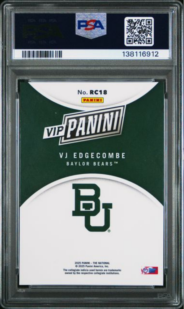 Graded 2025 Panini NSCC VIP Gold VJ Edgecombe #RC18 Rookie RC Basketball Card PSA 10 Gem Mint (ONLINE ORDER ONLY)