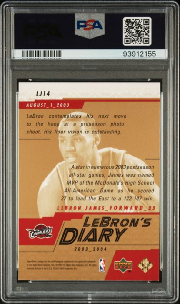 Graded 2003 Upper Deck LeBron James #LJ14 LeBron's Diary Rookie RC Basketball Card PSA 10 Gem Mint (ONLINE ORDER ONLY)