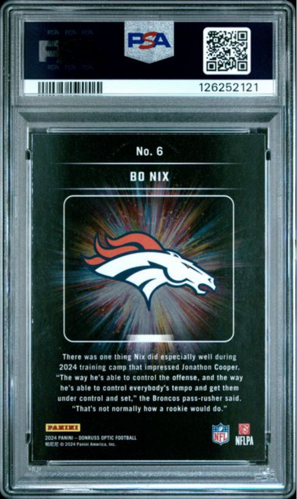Graded 2024 Panini Donruss Optic Bo Nix #6 Light It Up Rookie RC Football Card PSA 10 Gem Mint (ONLINE ORDER ONLY)