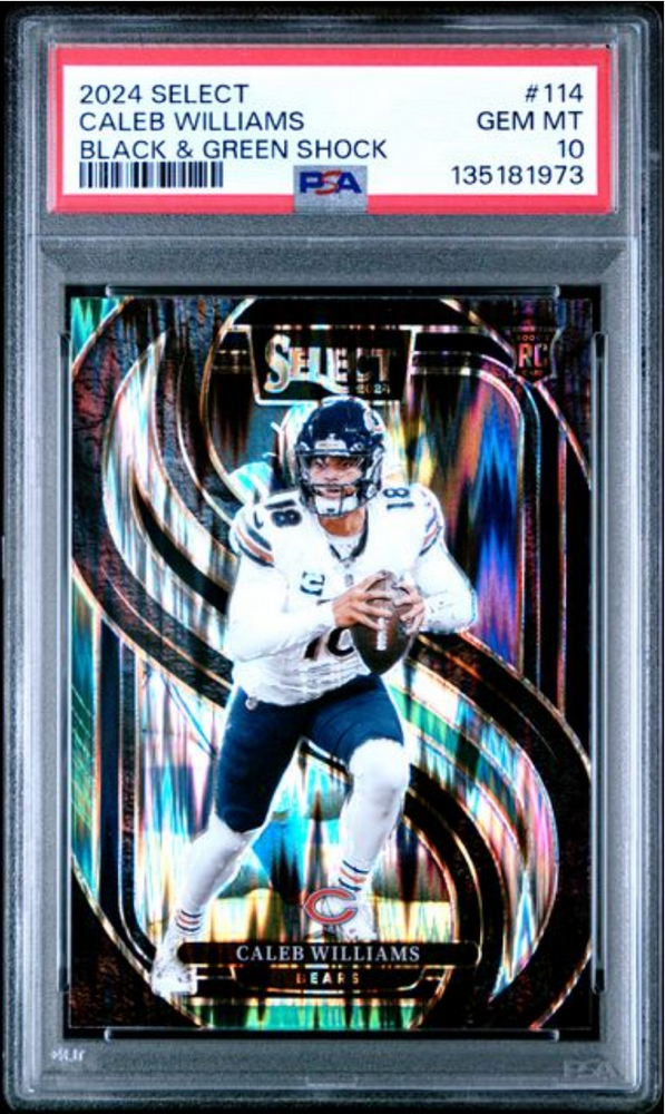 Graded 2024 Panini Select Caleb Williams #114 Black & Green Shock Rookie RC Football Card PSA 10 Gem Mint (ONLINE ORDER ONLY)