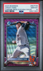 Graded 2025 Topps Bowman Jonah Tong #BCP105 Chrome Prospects Fuschia Wave /199 Rookie RC Baseball Card PSA 10 Gem Mint (ONLINE ORDER ONLY)