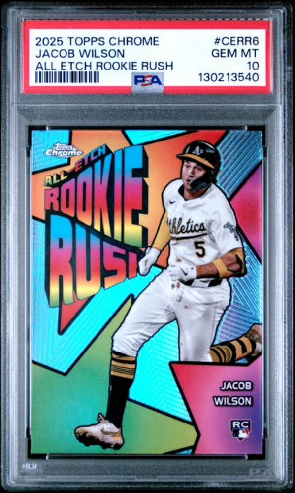 Graded 2025 Topps Chrome Jacob Wilson #CERR6 All Etch Rookie Rush Rookie RC Baseball Card PSA 10 Gem Mint (ONLINE ORDER ONLY)