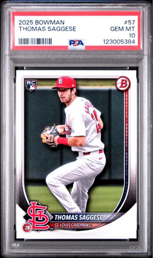 Graded 2025 Topps Bowman Thomas Saggese #57 Rookie RC Baseball Card PSA 10 Gem Mint (ONLINE ORDER ONLY)