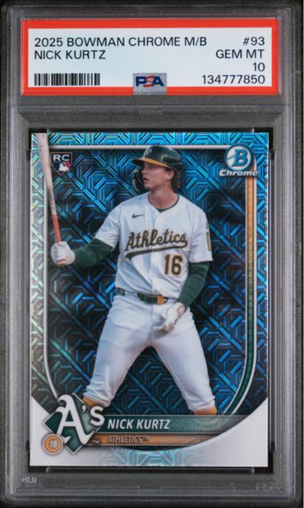 Graded 2025 Topps Bowman Chrome Mega Box Nick Kurtz #93 Rookie RC Baseball Card PSA 10 Gem Mint (ONLINE ORDER ONLY)