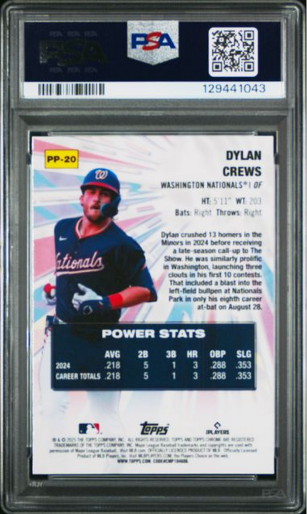 Graded 2025 Topps Chrome Dylan Crews #PP20 Power Players Rookie RC Baseball Card PSA 10 Gem Mint (ONLINE ORDER ONLY)