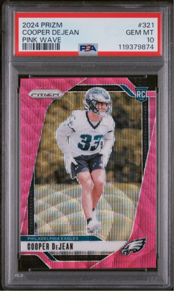 Graded 2024 Panini Prizm Cooper DeJean #321 Pink Wave Rookie RC Football Card PSA 10 Gem Mint (ONLINE ORDER ONLY)