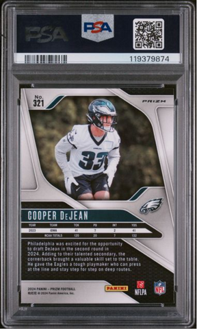 Graded 2024 Panini Prizm Cooper DeJean #321 Pink Wave Rookie RC Football Card PSA 10 Gem Mint (ONLINE ORDER ONLY)