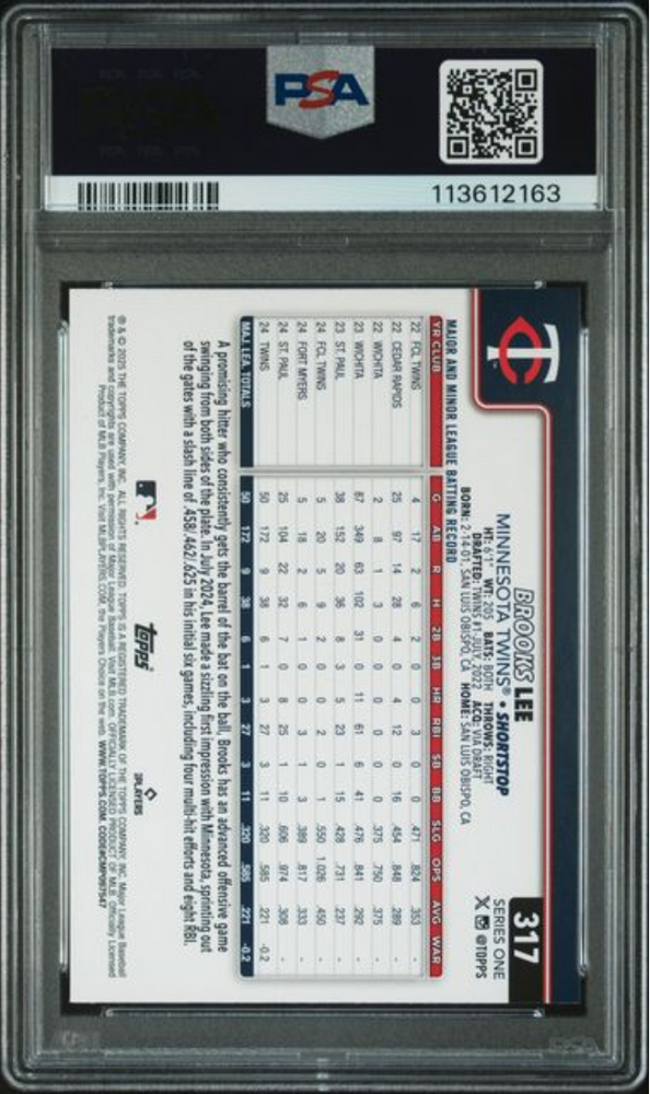 Graded 2025 Topps Brooks Lee #317 Diamante Foil Rookie RC Baseball Card PSA 10 Gem Mint (ONLINE ORDER ONLY)