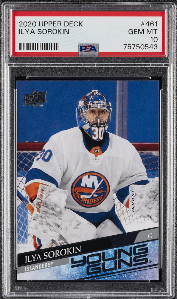 Graded 2020 Upper Deck Young Guns Ilya Sorokin #461 Rookie RC Hockey Card PSA 10 Gem Mint (ONLINE ORDER ONLY)