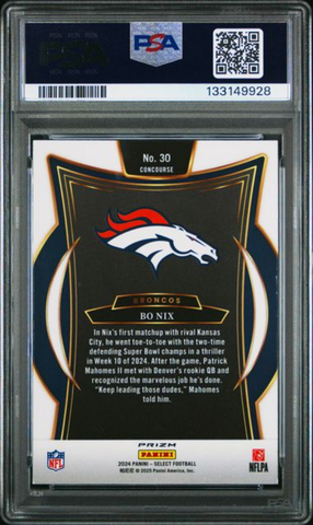 Graded 2024 Panini Select Bo Nix #30 Black & Green Shock Rookie RC Football Card PSA 10 Gem Mint (ONLINE ORDER ONLY)