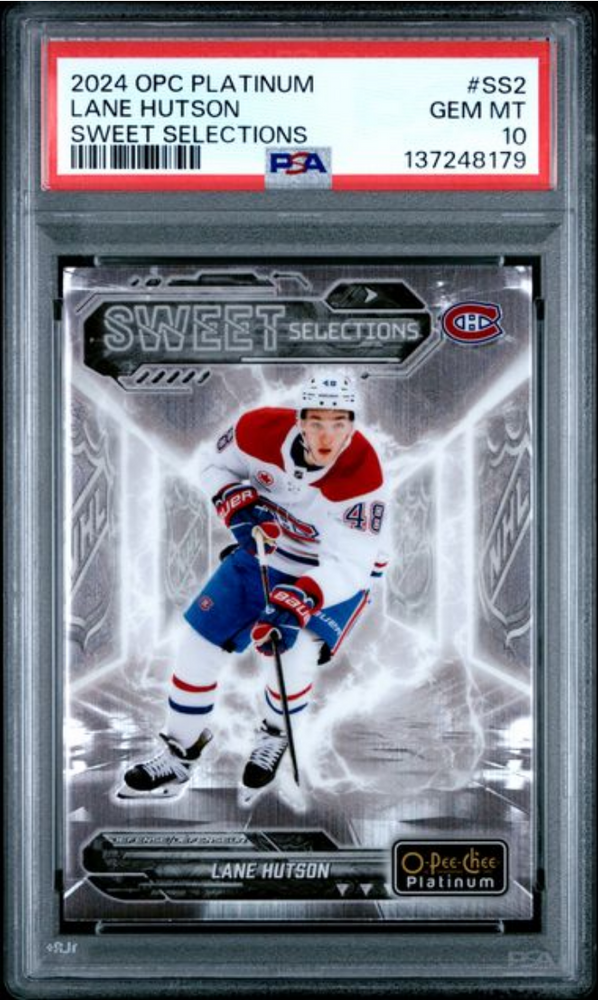 Graded 2024 O-Pee-Chee Platinum Lane Hutson #SS2 Sweet Selections Rookie RC Hockey Card PSA 10 Gem Mint (ONLINE ORDER ONLY)