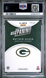 Graded 2025 Panini NSCC VIP Gold Matthew Golden #RC13 Panini Rookie RC Football Card PSA 10 Gem Mint (ONLINE ORDER ONLY)