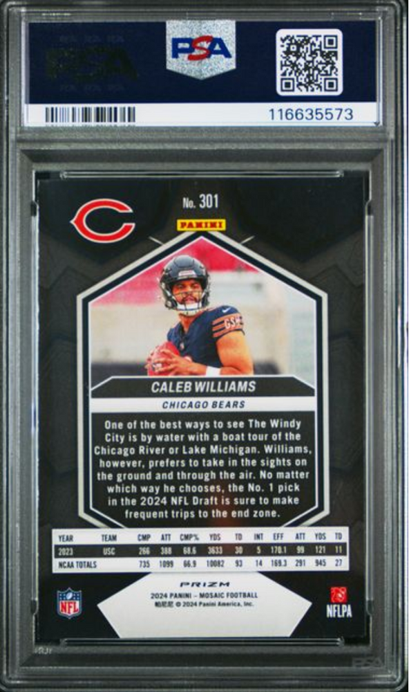 Graded 2024 Panini Mosaic Caleb Williams #301 Silver Rookie RC Football Card PSA 10 Gem Mint (ONLINE ORDER ONLY)