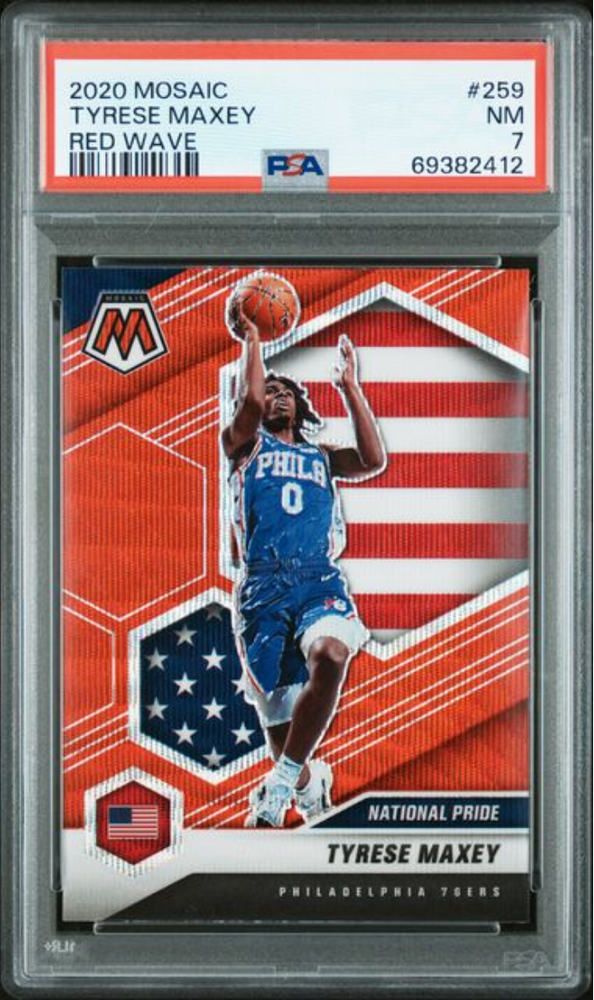 Graded 2020 Panini Mosaic Tyrese Maxey #259 Red Wave Rookie RC Basketball Card PSA 7 Near Mint (ONLINE ORDER ONLY)