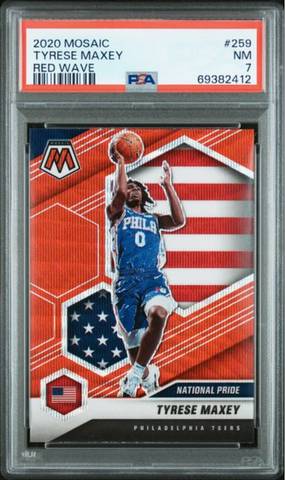 Graded 2020 Panini Mosaic Tyrese Maxey #259 Red Wave Rookie RC Basketball Card PSA 7 Near Mint (ONLINE ORDER ONLY)