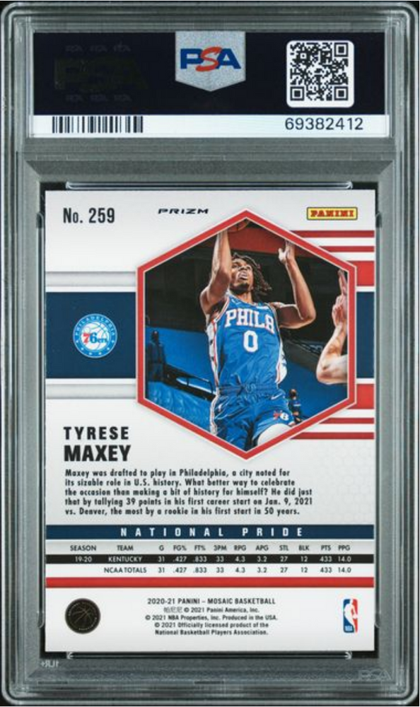 Graded 2020 Panini Mosaic Tyrese Maxey #259 Red Wave Rookie RC Basketball Card PSA 7 Near Mint (ONLINE ORDER ONLY)