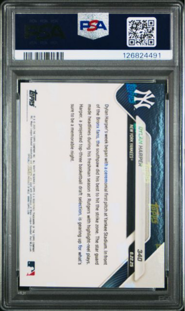 Graded 2025 Topps Now Dylan Harper #340 Rookie RC Baseball Card PSA 10 Gem Mint (ONLINE ORDER ONLY)