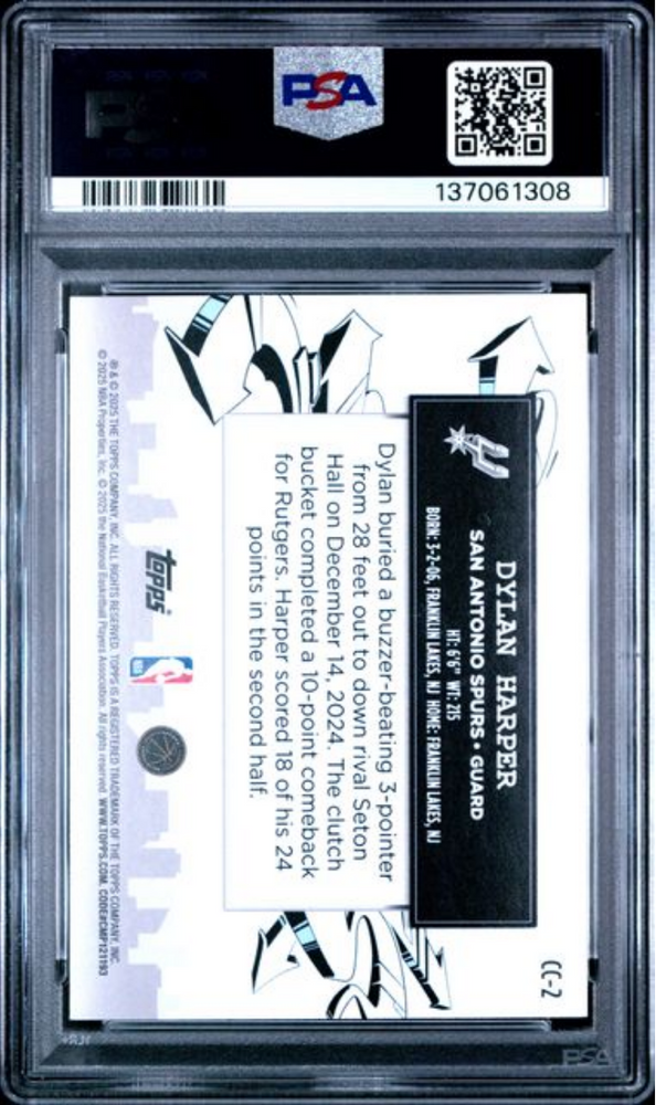 Graded 2025 Topps Dylan Harper #CC2 Clutch City Prospects Rookie RC Basketball Card PSA 10 Gem Mint (ONLINE ORDER ONLY)