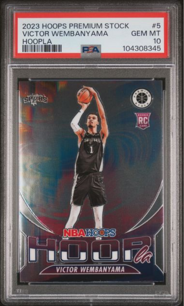 Graded 2023 Panini NBA Hoops Premium Stock Victor Wembanyama #5 Hoopla Rookie RC Basketball Card PSA 10 Gem Mint (ONLINE ORDER ONLY)