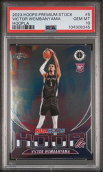 Graded 2023 Panini NBA Hoops Premium Stock Victor Wembanyama #5 Hoopla Rookie RC Basketball Card PSA 10 Gem Mint (ONLINE ORDER ONLY)