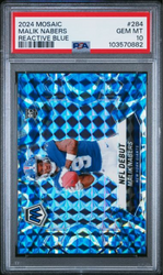 Graded 2024 Panini Mosaic Malik Nabers #284 Reactive Blue Rookie RC Football Card PSA 10 Gem Mint (ONLINE ORDER ONLY)