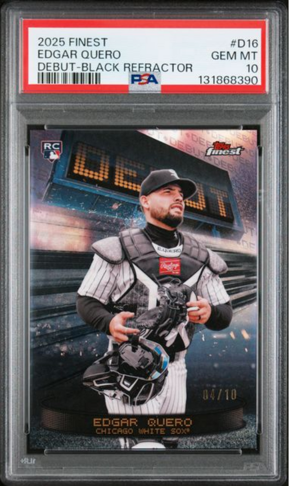 Graded 2025 Topps Finest Edgar Quero #D16 Debut Black Refractor /10 Rookie RC Baseball Card PSA 10 Gem Mint (ONLINE ORDER ONLY)