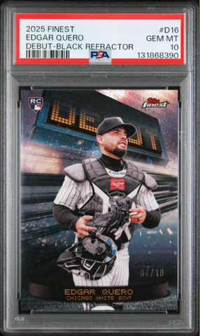 Graded 2025 Topps Finest Edgar Quero #D16 Debut Black Refractor /10 Rookie RC Baseball Card PSA 10 Gem Mint (ONLINE ORDER ONLY)