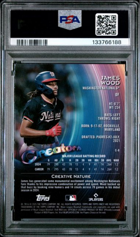 Graded 2025 Topps Finest James Wood #C8 Creators Rookie RC Baseball Card PSA 10 Gem Mint (ONLINE ORDER ONLY)