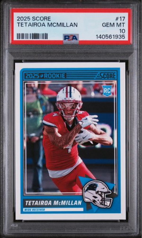 Graded 2025 Panini Score Tetairoa McMillan #17 Rookie RC Football Card PSA 10 Gem Mint (ONLINE ORDER ONLY)