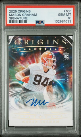 Graded 2025 Panini Origins Mason Graham #106 Signature /99 Rookie RC Football Card PSA 10 Gem Mint (ONLINE ORDER ONLY)