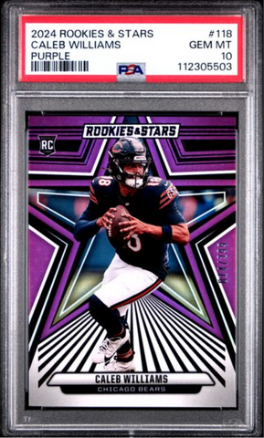 Graded 2024 Panini Rookies & Stars Caleb Williams #118 Purple /299 Rookie RC Football Card PSA 10 Gem Mint (ONLINE ORDER ONLY)