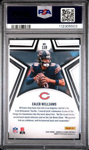 Graded 2024 Panini Rookies & Stars Caleb Williams #118 Purple /299 Rookie RC Football Card PSA 10 Gem Mint (ONLINE ORDER ONLY)