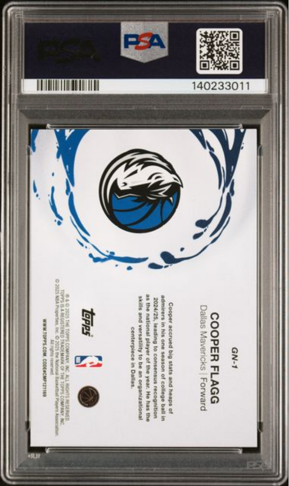 Graded 2025 Topps Cooper Flagg #GN1 Generation Now Rookie RC Basketball Card PSA 10 Gem Mint (ONLINE ORDER ONLY)