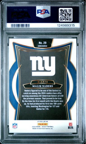 Graded 2024 Panini Select Malik Nabers #29 Red & Blue Shock Rookie RC Football Card PSA 10 Gem Mint (ONLINE ORDER ONLY)