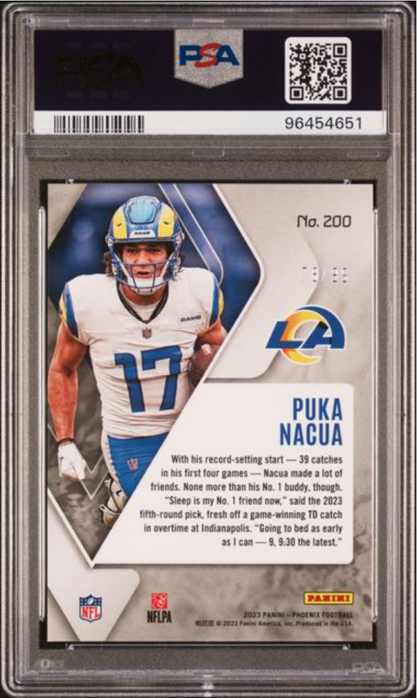 Graded 2023 Panini Phoenix Puka Nacua #200 Orange Seismic /99 Rookie RC Football Card PSA 10 Gem Mint (ONLINE ORDER ONLY)