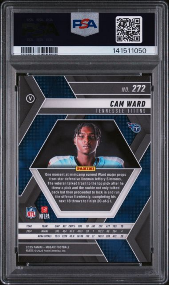 Graded 2025 Panini Mosaic Cam Ward #272 Rookie RC Football Card PSA 10 Gem Mint (ONLINE ORDER ONLY)